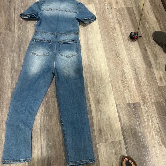 Avec Les Filles Denim Collared One Piece Jumpsuit Overalls Size 29 - Picture 8 of 9